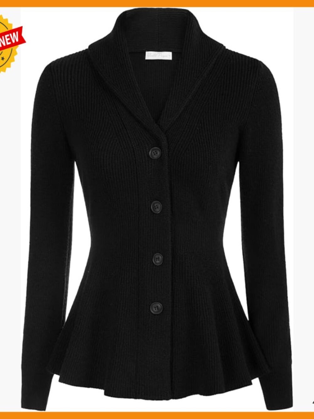 Vintage Shawl Lapel Cardigan Sweater, Button Down, Peplum Hem, Dry Clean Only